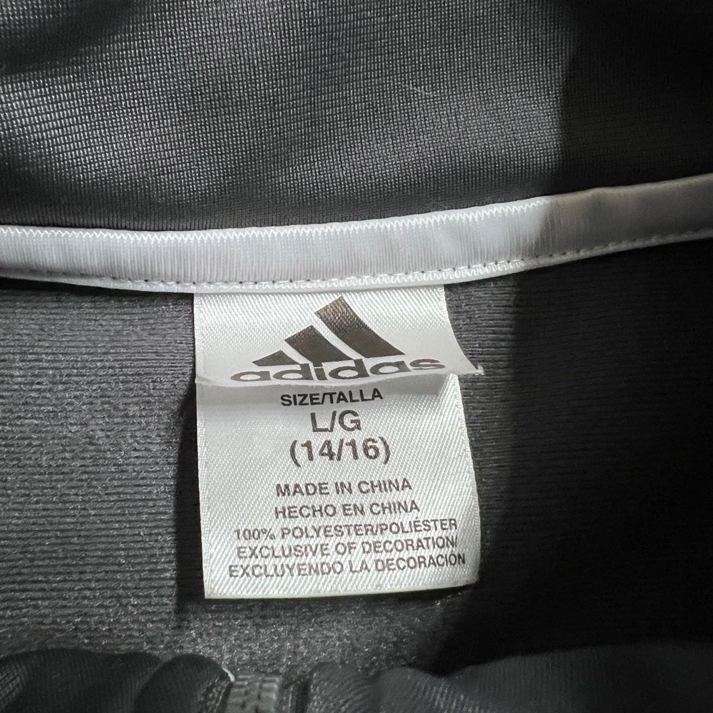Adidas Gray Track Jacket Kids L (14/16) Three‎ Stripe Zip Front Athleisure
